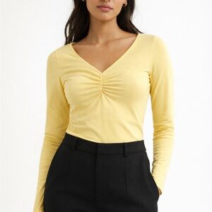 H&M medium Yellow V-Neck Long Sleeve Top